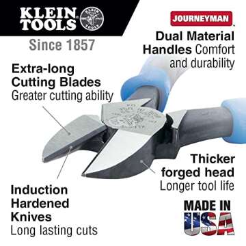 Klein Tools J2000-59 Pliers, Diagonal Cutting Journeyman Pliers with High-Leverage Design, Larger He...