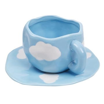 Koythin Ceramic Coffee Mug with Saucer Set - Cute Cloud Design for Home & Office