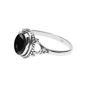 Elegant Black Tourmaline Stone Ring in Sterling Silver