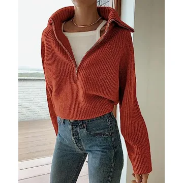 Chic BTFBM Women’s Half Zip Pullover Sweater for Casual Style