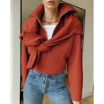Chic BTFBM Women’s Half Zip Pullover Sweater for Casual Style