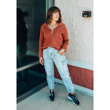 Chic BTFBM Women’s Half Zip Pullover Sweater for Casual Style