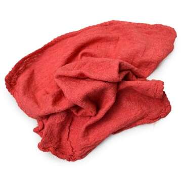 Pro-Clean Basics Cotton Shop Towels Industrial-Grade Cleaning, Highly Absorbent, Reusable, Durable, Perfect for Garages, Workshops & Factories, 10" x 12", Basic Red, Pack of 50