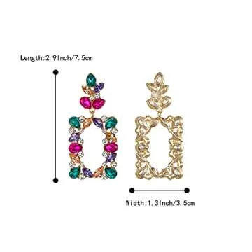 BriLove Art Deco Sparkly Rhinestone Marquise Teardrop Rectangle Geometric Statement Dangle Earrings for Women Multicolor Gold-Toned