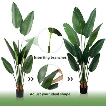 Yepdin Artificial Bird of Paradise Plant 5 Ft Tall Fake Banana Leaf Plant for Indoors and Outdoors,Faux Palm Tree with Plastic Pot for Office and Home Decor,L160