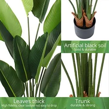 Yepdin Artificial Bird of Paradise Plant 5 Ft Tall Fake Banana Leaf Plant for Indoors and Outdoors,Faux Palm Tree with Plastic Pot for Office and Home Decor,L160