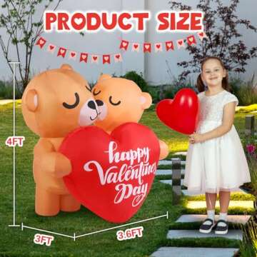 Boveco 4FT Inflatable Valentines Day Outdoor Decorations Couple Bear with Love Heart LED Valentines ...