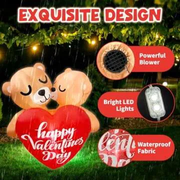 Boveco 4FT Inflatable Valentines Day Outdoor Decorations Couple Bear with Love Heart LED Valentines Blow up Yard Decoration with LED Light for Party Anniversary Wedding Propose Garden Lawn Decor