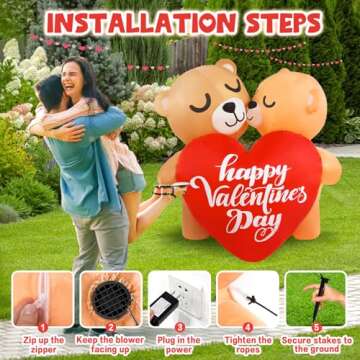 Boveco 4FT Inflatable Valentines Day Outdoor Decorations Couple Bear with Love Heart LED Valentines Blow up Yard Decoration with LED Light for Party Anniversary Wedding Propose Garden Lawn Decor