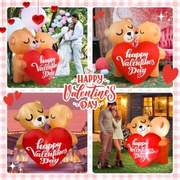 Boveco 4FT Inflatable Valentines Day Outdoor Decorations Couple Bear with Love Heart LED Valentines Blow up Yard Decoration with LED Light for Party Anniversary Wedding Propose Garden Lawn Decor