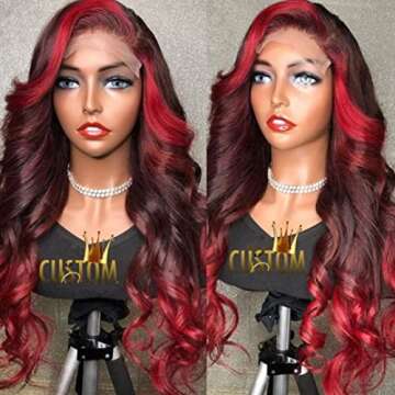 Nadula 13X4 Rose Red Highlight Lace Front Wigs Human Hair Pre Plucked for Women, 12A Brazilian Loose...