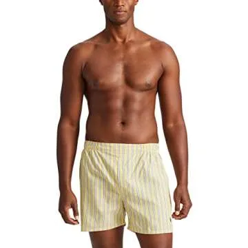POLO Ralph Lauren Men's Classic Fit Cotton Woven Boxers 3-Pack, Rustic Navy/Campus Yellow, Summer Stripe/Cruise Navy, Sag Harbor Plaid Yellow-3 Pack, Medium
