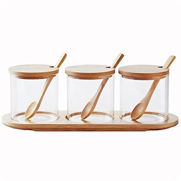 HONGCHU Condiment Containers with Bamboo Spoons - 6 Pack Set