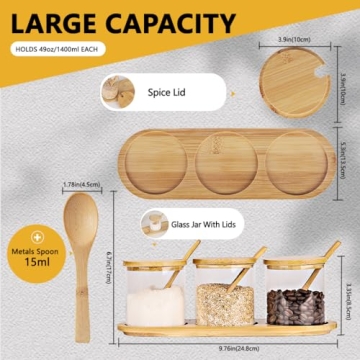 HONGCHU Condiment Containers with Bamboo Spoons - 6 Pack Set