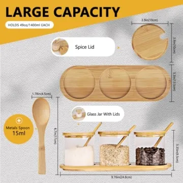 HONGCHU Condiment Containers with Bamboo Spoons - 6 Pack Set