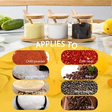 HONGCHU Condiment Containers with Bamboo Spoons - 6 Pack Set