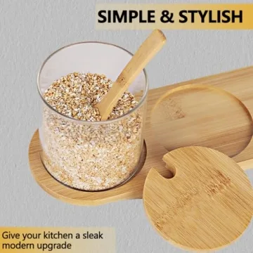 HONGCHU Condiment Containers with Bamboo Spoons - 6 Pack Set