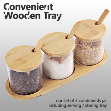 HONGCHU Condiment Containers with Bamboo Spoons - 6 Pack Set