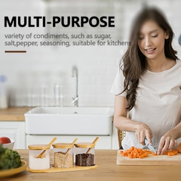 HONGCHU Condiment Containers with Bamboo Spoons - 6 Pack Set