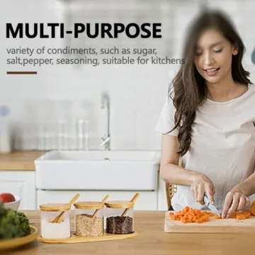 HONGCHU Condiment Containers with Bamboo Spoons - 6 Pack Set