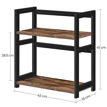 SONGMICS Spice Rack OFS046B01, 2 Tier Storage Rack, Desktop Organiser, Bamboo Frame, for Kitchens, Dining Rooms, Offices, Rustic Brown and Black