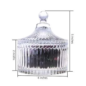 Beautyflier 5” Crystal Castle Candy Dish Stripe Snack Bowl Jar Fruit Container Jewelry Storage Case with Ball Handle Banquet Household Desktop Display Centerpiece