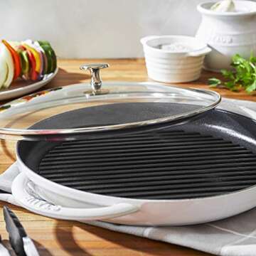 STAUB Cast Iron Round Steam Grill, 12-inch, White