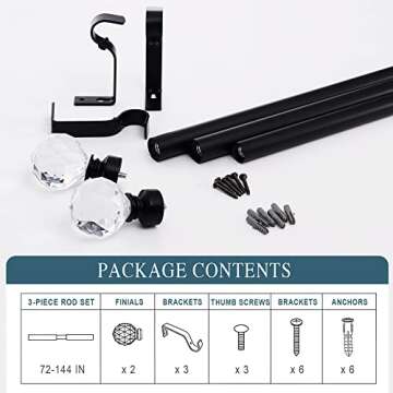 PONY DANCE Window Single Curtain Rod, 1 inch Diameter Drapery Pole Set with Crystal Diamond Finials ...