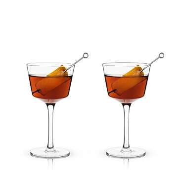 Viski Nick and Nora Glasses, Stemmed Drinkware, Premium Crystal Cocktail Glasses, Cocktail Coupe Glasses, Home and Bar Glass cups, Set of 2, 6oz