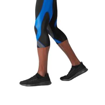 CW-X Men's Stabilyx Joint Support 3/4 Compression Tight, Black/Grey/Blue, Small
