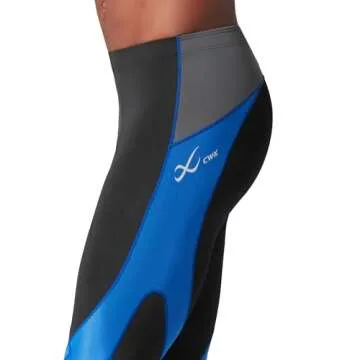 CW-X Men's Stabilyx Joint Support 3/4 Compression Tight, Black/Grey/Blue, Small