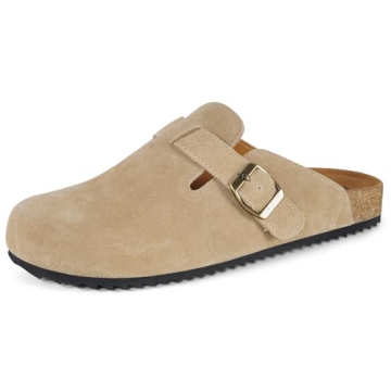 Intini Unisex Suede Leather Clogs Mules Mens Womens Cork Footbed House Slipers with Arch Support and...