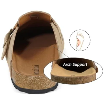 Intini Unisex Suede Leather Clogs Mules Mens Womens Cork Footbed House Slipers with Arch Support and Adjustable Buckle Apricot