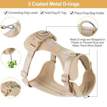 No Pull Lightweight Dog Harness: Adjustable Durable Breathable Mesh Pet Vest Harness with Soft & Comfortable Cushion, for Small Medium Large Dogs (XS, Sand Color)