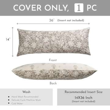 SageSelvas Taupe Farmhouse Decorative Throw Pillow Cover 14X36, Accent Lumbar Throw Pillow for Bed, Floral Neutral Cotton Pillowcase for Couch Sofa Living Room, 1PC