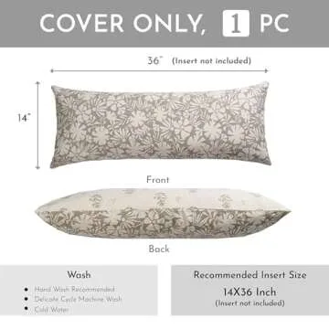SageSelvas Taupe Farmhouse Decorative Throw Pillow Cover 14X36, Accent Lumbar Throw Pillow for Bed, Floral Neutral Cotton Pillowcase for Couch Sofa Living Room, 1PC