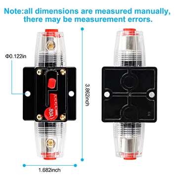 80 Amp 12V-24V DC Fuse Holder,Audio Circuit Breaker,Auto Car Stereo Inline Fuse Holders, Manual Rese...