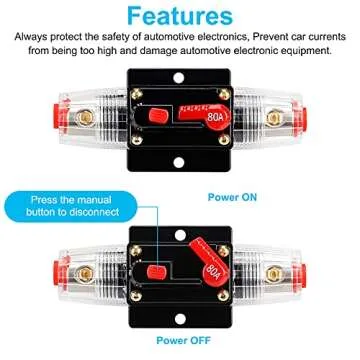 80 Amp 12V-24V DC Fuse Holder,Audio Circuit Breaker,Auto Car Stereo Inline Fuse Holders, Manual Reset,for Car Audio Marine Boat Stereo with Wire Lugs and Heat Shrink Tube