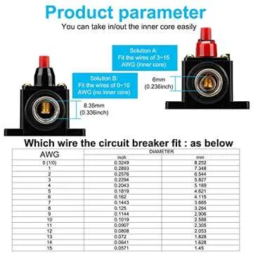 80 Amp 12V-24V DC Fuse Holder,Audio Circuit Breaker,Auto Car Stereo Inline Fuse Holders, Manual Reset,for Car Audio Marine Boat Stereo with Wire Lugs and Heat Shrink Tube