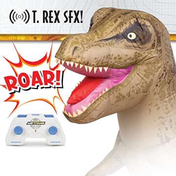AIRTITANS Jurassic World Inflatable T Rex RC – Massive Attack Air Titans Dinosaur - Over 6 Feet Long - Turns & Spins - Stomps & Roars!