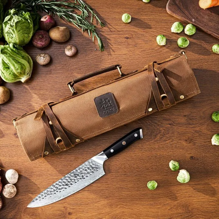 KYOKU Kiritsuke Knife & Black Roll Bag - Kitchen Essentials
