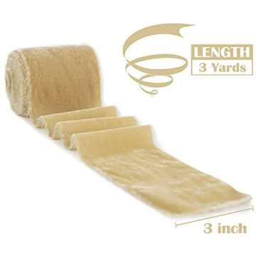 MEEDEE Cream Velvet Ribbon 3 Inch Ivory Velvet Ribbon Frayed Velvet Ribbon Raw Edge Silk Velvet Ribb...