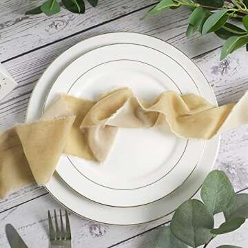 MEEDEE Cream Velvet Ribbon 3 Inch Ivory Velvet Ribbon Frayed Velvet Ribbon Raw Edge Silk Velvet Ribbon For Wreath, Flower Bouquet, Photography, Dress Sash, Parties, Rustic Wedding Decoration (3 Yards)