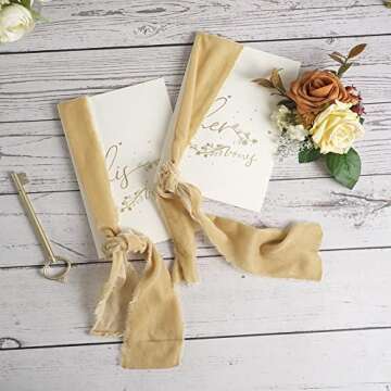 MEEDEE Cream Velvet Ribbon 3 Inch Ivory Velvet Ribbon Frayed Velvet Ribbon Raw Edge Silk Velvet Ribbon For Wreath, Flower Bouquet, Photography, Dress Sash, Parties, Rustic Wedding Decoration (3 Yards)