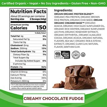 Orgain Organic Vegan Protein Powder, Vanilla Bean + Chocolate Fudge - 21g Plant Based Protein (2.03 ...