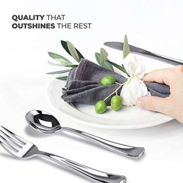 160 Pack Silver Plastic Cutlery Disposable Silverware - 80 Forks, 40 Knives, 40 Spoons - For Catering, Parties, Dinners, Weddings, and Everyday Use