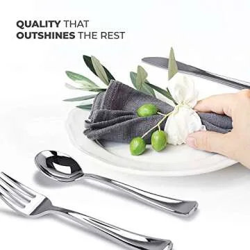 160 Pack Silver Plastic Cutlery Disposable Silverware - 80 Forks, 40 Knives, 40 Spoons - For Catering, Parties, Dinners, Weddings, and Everyday Use