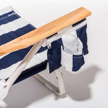 Business & Pleasure Co. Holiday Tommy Chairs - Reclining Backpack Beach Chairs - Navy Capri Stripe, 2-Pack