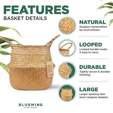 Blueming Home Decor Plant Basket – Large Wicker Indoor Planter for Artificial Olive Tree Pot, 9-10...