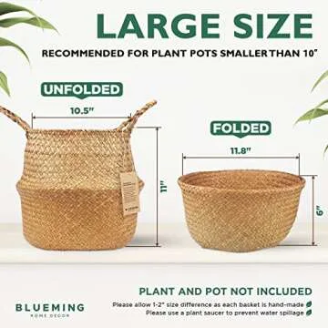 Blueming Home Decor Plant Basket – Large Wicker Indoor Planter for Artificial Olive Tree Pot, 9-10 Inch Woven Baskets for Faux House Plants (Original, Large)